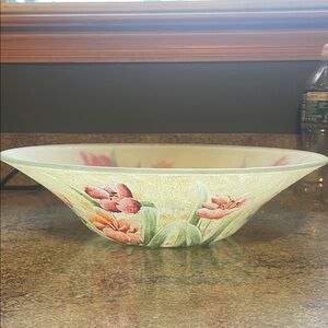 Decorative Floral Glass Bowl - Pink & Green Tulip Design